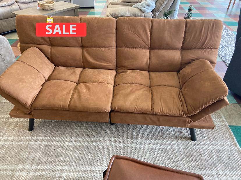 Brown couch on display